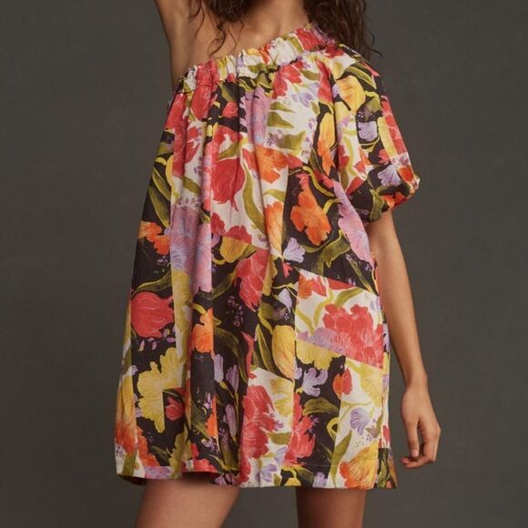 Anthropologie Yukiko Noritake One-Shoulder Mini Shift Dress size medium - Picture 2 of 9